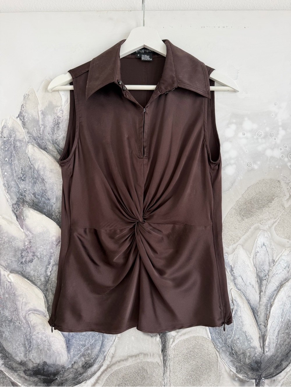 Etcetera Brown Twist-Front Sleeveless Polo Camisole